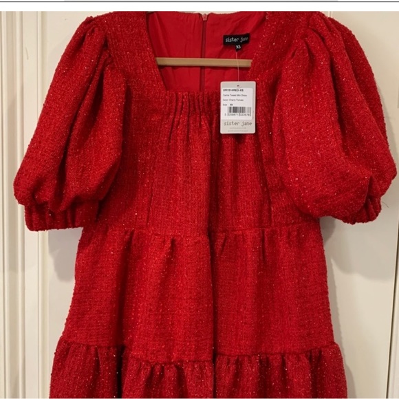 Sister Jane red tweed mini dress new with tag . Size XS - Picture 12 of 12